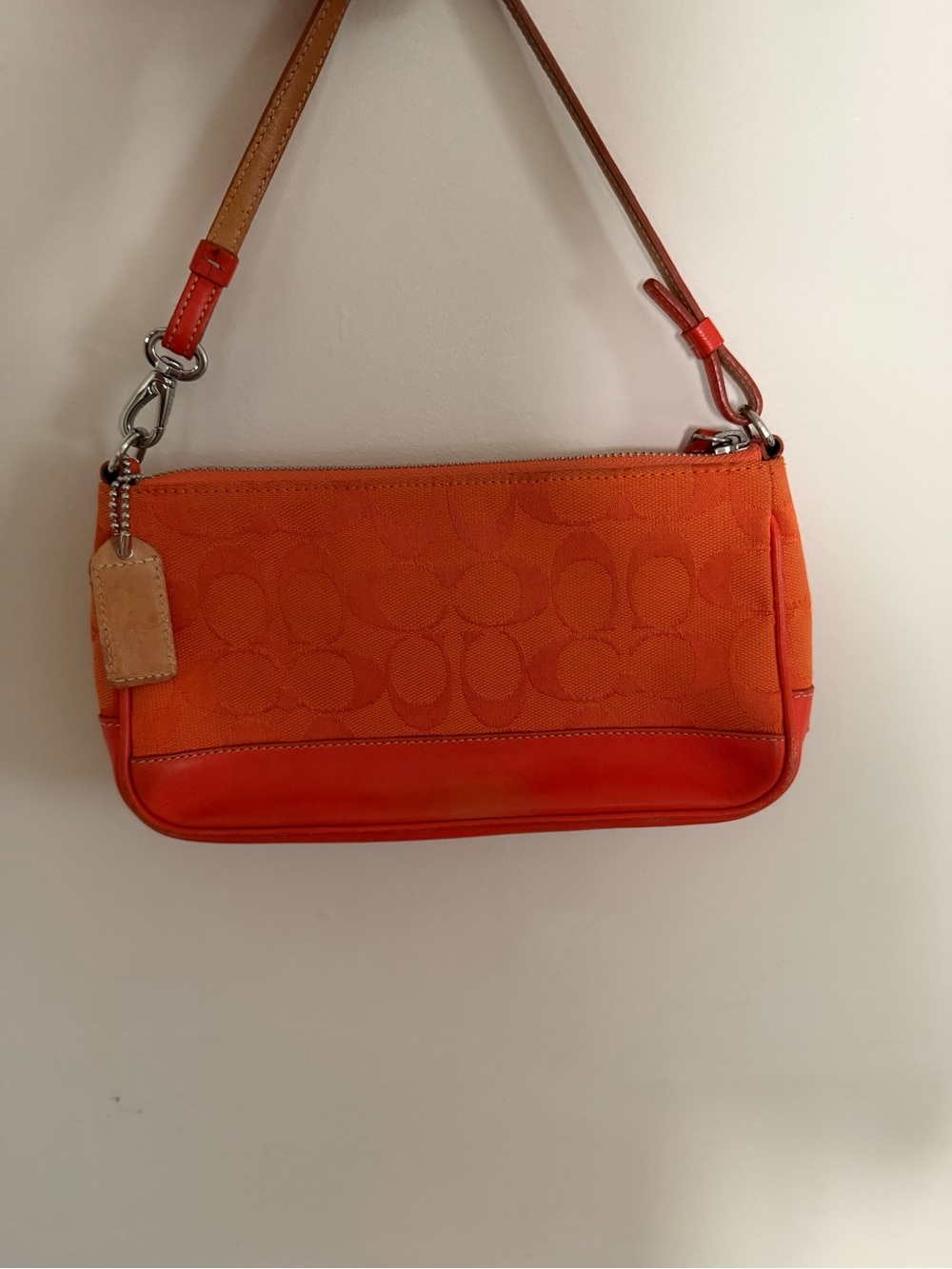 Coach Orange Signature Jacquard Shoulder Bag with Leather Trim - Picture 2 of 14
